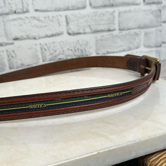Vintage Genuine Leather Nautical Belt Y2K 90’s, Brown, Striped 40” - Picture 1 of 5